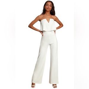 Lulus NWT Power of Love White Strapless Wide Leg Jumpsuit Small
